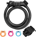 Bike Lock, 3.9 Feet 4-Digit Resettable Combination Password Anti-Theft Cable Lock, Cute Coiled Bike Lock with Mounting Bracket, Suitable for Bicycles, Electric Scooters, Ebikes (Black-12mm)