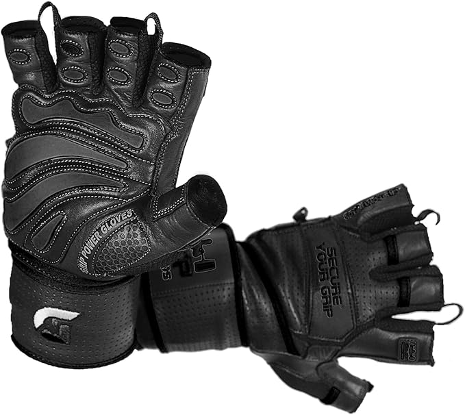 Elite Leather Gym Gloves with Built in 2" Wide Wrist Wraps Grip & Design for Weightlifting Power Lifting Bodybuilding & Strength Training Workout Exercises, Size : Medium
