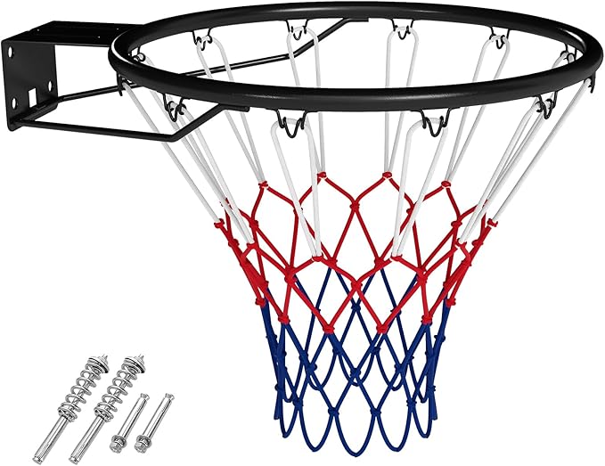 Goplus 18’’/15’’ Replacement Basketball Rim, Wall Door Mounted Basketball Hoop with All Weather Net, Indoor Outdoor Hanging Basketball Rim Goal Outside