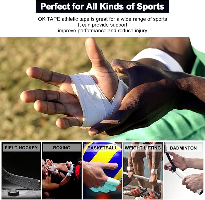 OK TAPE Athletic Sports Tape（32-Rolls - 45ft Per Roll Very Strong Tape for Athlete & Sport Trainers & First Aid Injury Wrap, Perfect for Fingers Ankles Wrist on Bat, Hockey Stick - White