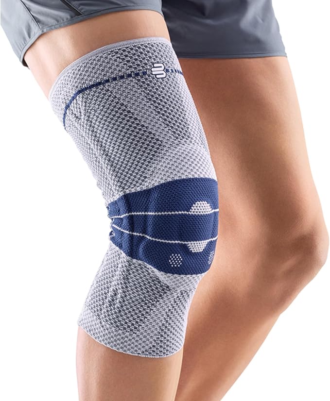 Bauerfeind GenuTrain Knee Support Brace (New Version) - Targeted Support for Pain Relief & Stabilization for Weak, Swollen & Injured Knees & Arthritis - Size 6C, Comfort - Color Titanium