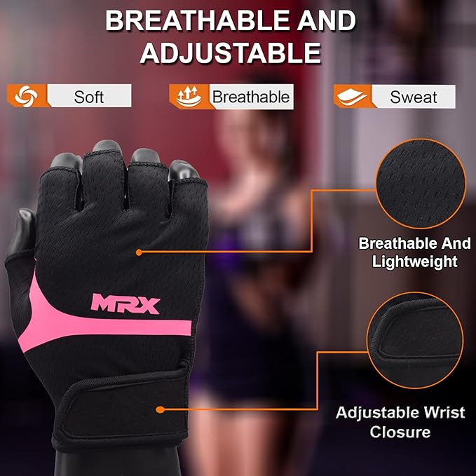 MRX Weight Lifting Gloves for Women Breathable Workout Gloves Anti Slip Padded Shock-Absorbing Extra Grip Palm Protection Half Finger Exercise Gloves for Gym, Cycling, Training, Weightlifting