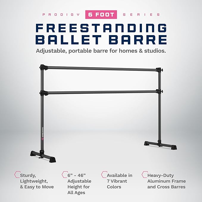 VITA Barre Portable Freestanding Double Ballet Barre, Prodigy, Aluminum | Adjustable Height, USA Made, Home or Gym Exercise Equipment for Kids & Adults | Dance, Fitness, Pilates