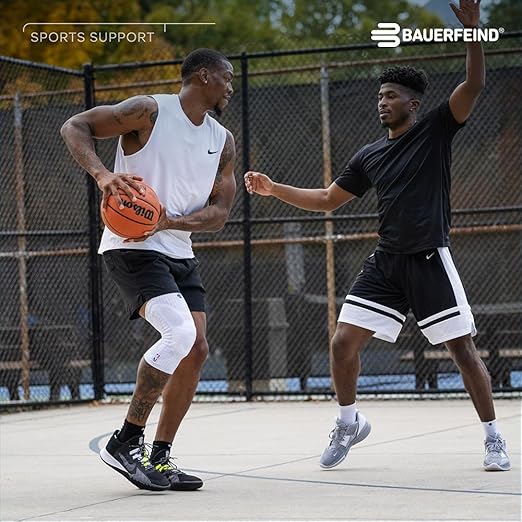 Bauerfeind Sports Knee Support NBA - Officially Licensed Basketball Knee Brace - Relief and Stabilization - Targeted Compression - Lightweight & Durable - White, Small