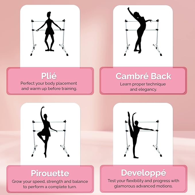 New & Improved 4 Ft Steel Double Ballet Barre with Carry Bag and Beginner Guide,Adjustable&Portable Ballet Barre for Home and Gym,Quality Ballet bar Anti-Wobble,Stretching Dance bar