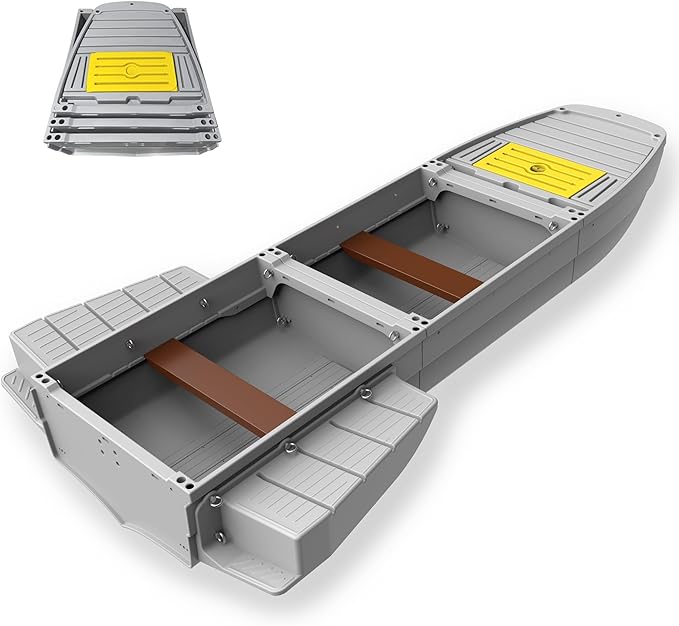Fishing Boat, Folding Pontoon Boat, Fits in Car Trunk – Portable Modular Kayak, Seats 2-6, Motor-Ready, Sturdier Than Inflatable Boats – Ideal for Lure Fishing, Paddling Trip, Hunting, Rescue