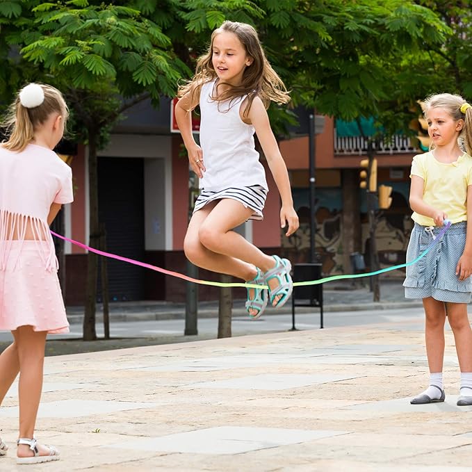 Elcoho 10 Pack Kids Rainbow Jump Rope Set Jumping Ropes Vibrant Skipping Ropes for Kids Outdoor Fun, Party Favors, 7.2 Feet