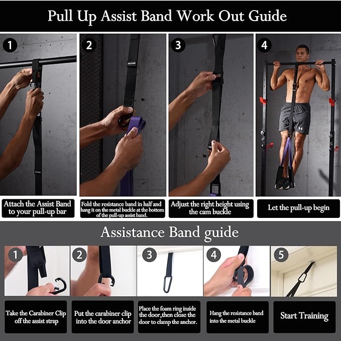 Ally Peaks Pull Up Assistance Bands，Heavy Duty Resistance Band for Pull Up Bar，Adjustable Weight/Size with Fabric Feet/Knee Rest Pull up bands,Up to 410lbs Assistance，resistance bands and assist bands