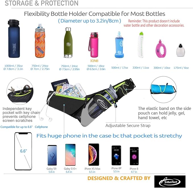 AiRunTech Running Hydration Belt with Water Bottle Holder,Hiking Fanny Pack for Phone and Wallet,Running Bag Runners Essentials Accessories Marathon Triathlon Walking Jogging Gear Gift