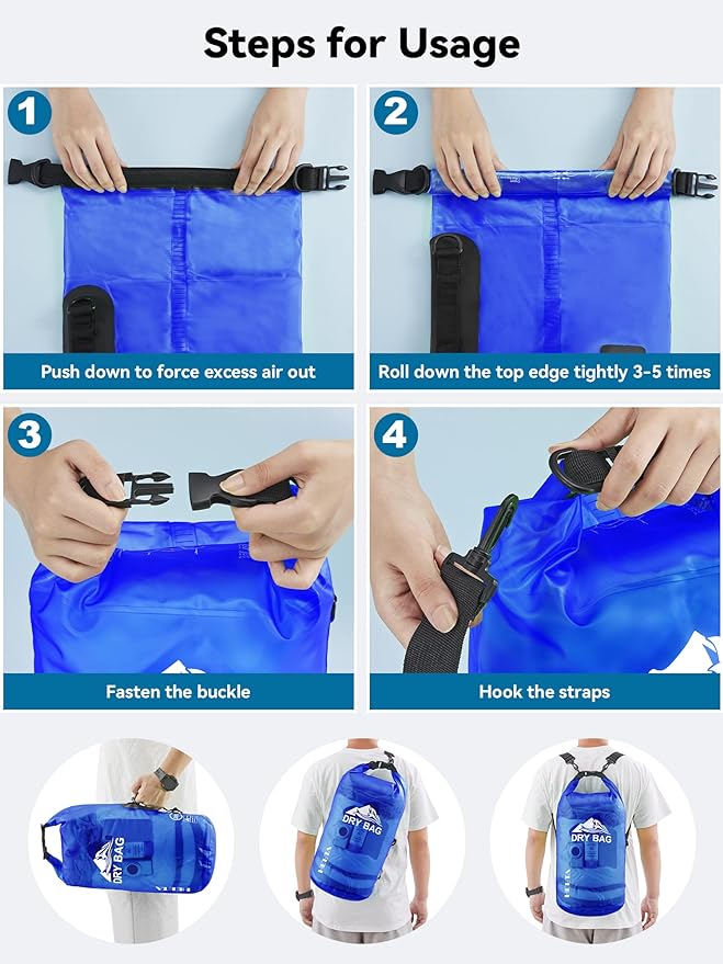 HEETA Dry Bag Waterproof for Women Men, 5L/10L/20L/30L/40L Roll Top Lightweight Dry Storage Bag Backpack with Phone Case for Travel Swimming Boating Kayaking Paddle Board Camping Beach Accessories