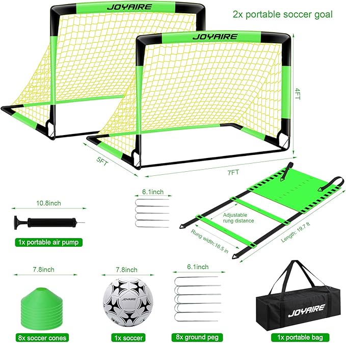 Kids Soccer Goals for Backyard Set, Portable Toddler Soccer Goal 2 of 4x3 ft, 6x4 ft, 7x5 ft, Soccer Training Equipment, Pop Up Soccer Net Kit with Size 4 Soccer Ball, Youth Games, Outdoor Sports Play