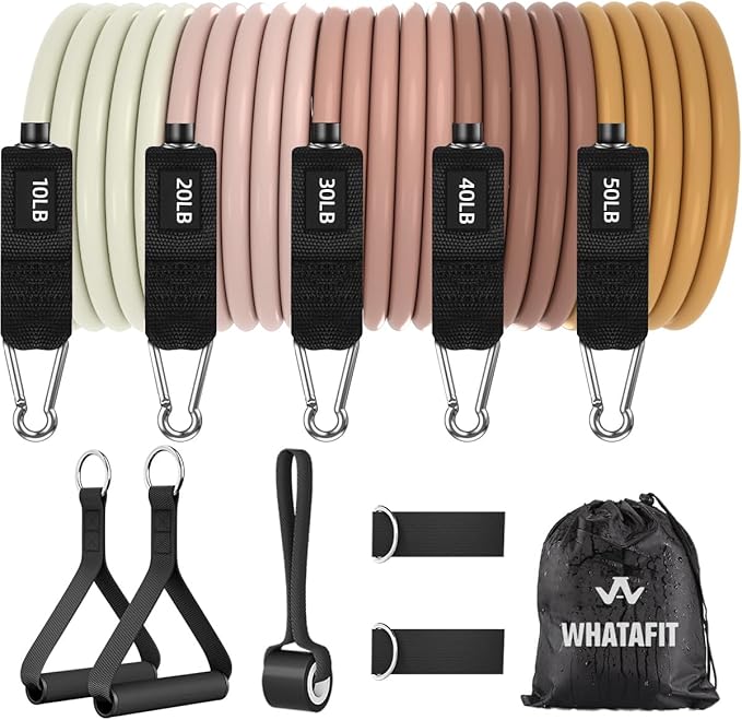WHATAFIT Resistance Bands, Exercise Bands，Resistance Bands for Working Out, Work Out Bands with Handles for Men and Women Fitness, Strength Training Home Gym Equipment