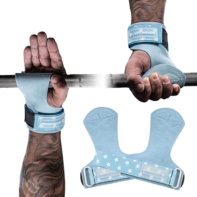 MANUEKLEAR Gym Straps Weight Lifting, Double Leather Lifting Straps for Men Deadlift with Cushion Wrist Loop, Gym Lifting Wrist Wraps for Weightlifting