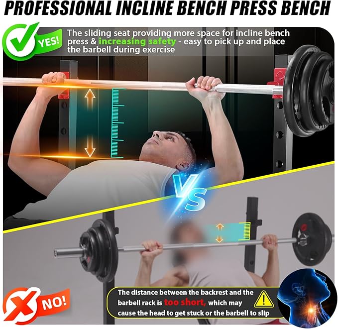OPPSDECOR 900LBS Olympic Weight Bench Set with Squat Rack Professional Incline Bench Press with Leg Extension & Leg Curl Foldable Decline Flat Workout Bench for Home Gym Full Body Exercise