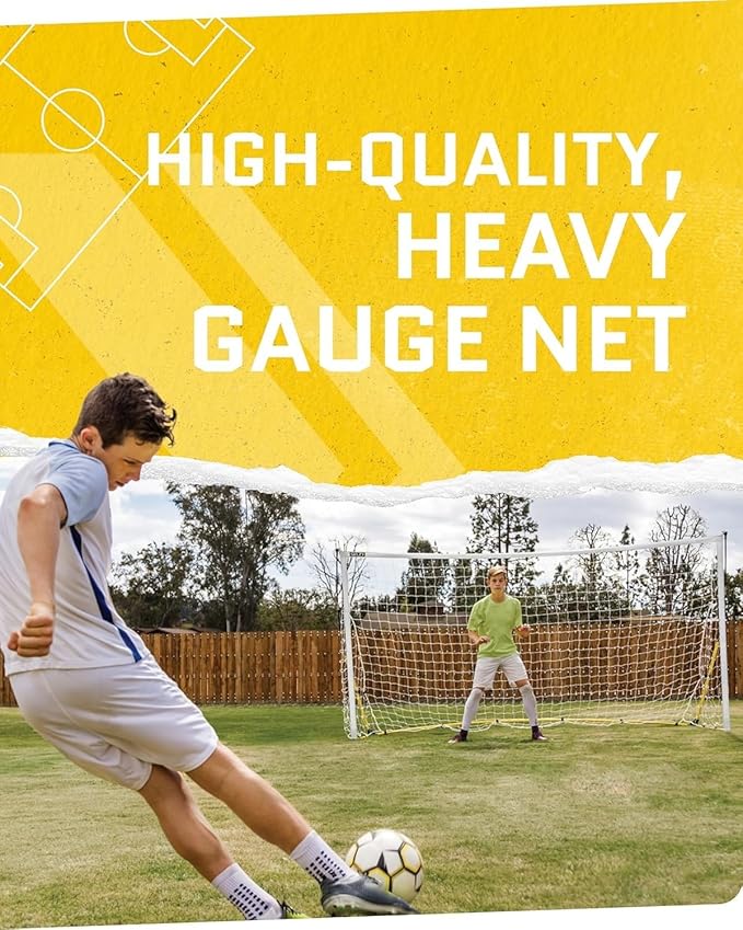 SKLZ Quickster Soccer Goal - Portable Goal for Backyard & Field - Durable Tension-Tite Frame & Heavy Gauge 2-Ply Net - Adjustable Click-Lock Poles, Metal Stakes - Carrying Case with Handle