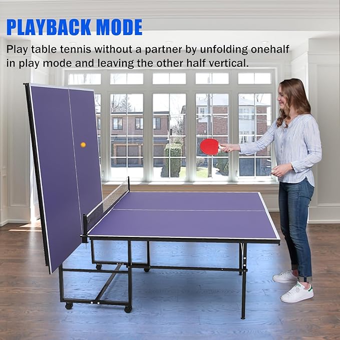 Garvee Portable Ping Pong Table,9FT/8FT /6FT Professional Indoor/Outdoor Table Tennis Tables Game with Net for Adults/Teens,2 Tennis Paddles and 3 Balls- Quick Assembly