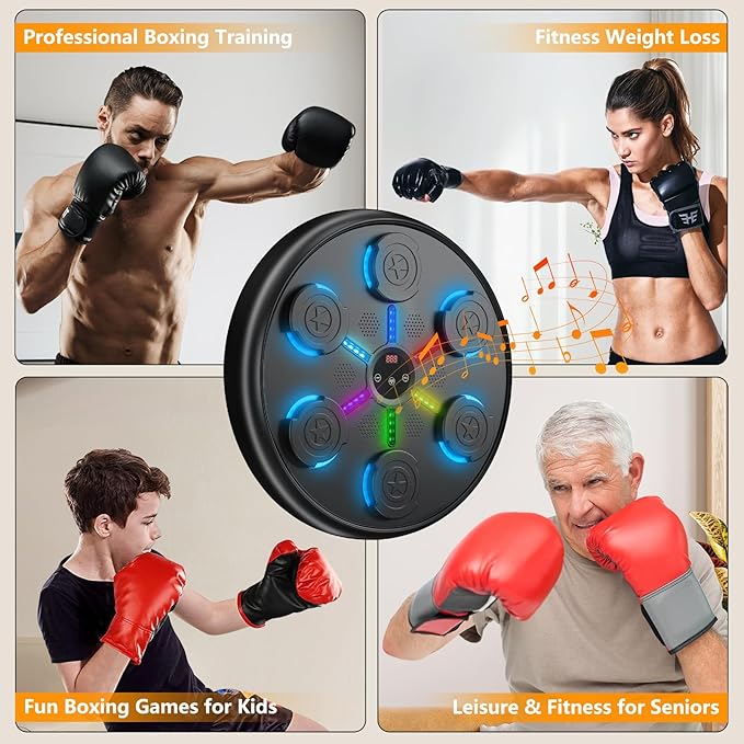 jiaao Music Boxing Machine, 2025 Upgrade Workout Machine for Adults Women Kids, Smart Bluetooth Boxing Music Trainer, with LED Wall Mounted Musical Punching Pad，with Premium Boxing Gloves