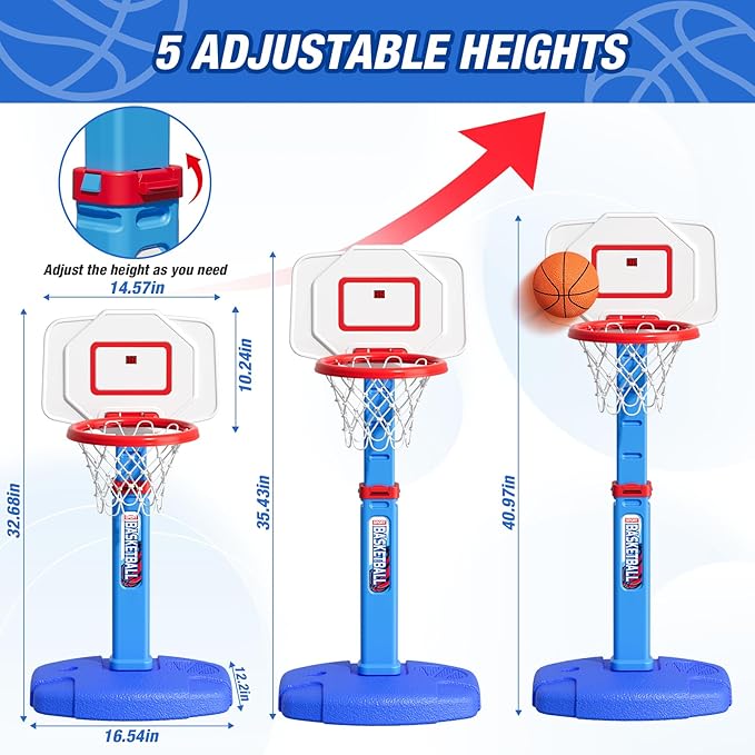 Toddler Basketball Hoop with Electronic Scoreboard/LED Rim/3 Balls, Adjustable Height Indoor Mini Basketball Hoop for Kids 1-3, Outdoor Poolside Sport Toy, Birthday for Boys Girls