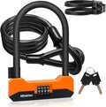 NDakter Bike Locks Heavy Duty Anti Theft，18mm Bicycle Combo U Lock with 5FT Cable, 4-Digit Resettable Combination Electric Scooter Lock with 2Keys and Bracket for Tricycle, Moped, Motorcycle (Orange)