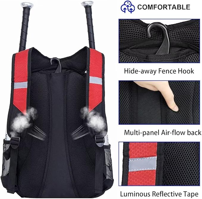 Baseball Bag Softball Backpack - Youth Adult T Ball Bat Equipment Bag with Bat Helmet Holders, Shoe Compartment