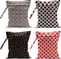 4 Pack Cute Checkered Stripe Cherry Wet Bag Waterproof Washable Reusable Wet Dry Bag for Swimsuit Bathing Dirty Clothes Cloth Diaper Travel Beach Pool Yoga Gym Toiletries Travel Beach Essentials