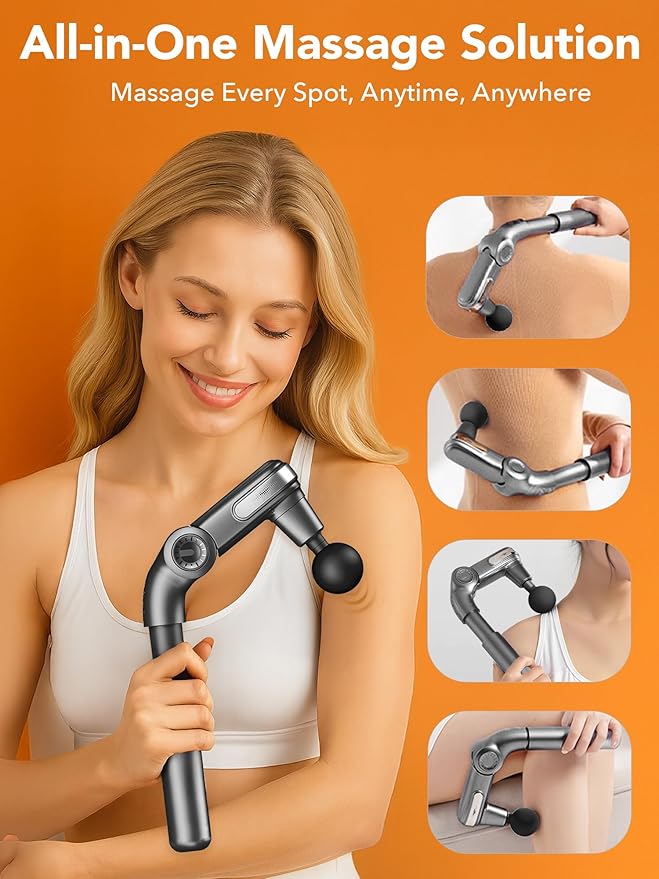 Foldable Massage Gun Deep Tissue with Retractable Handle，Back and Neck Massager for Pain Relief，Handheld Massager for Shoulder Lower Leg Waist– Perfect Gifts for Women, Father, Mother, Friends