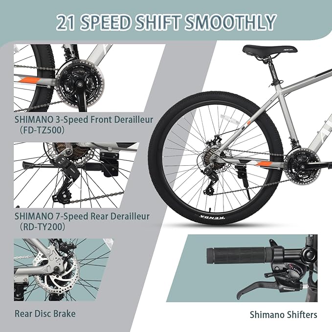 AVASTA AV300 26 27.5 inch Mountain Bike with 21-Speed，Aluminum Frame, Dual Disc Brake, Comfortable Saddle,Multiple Colors