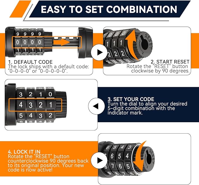 SEPOX® 4Pcs Pack 6FT Extra Long Cable Combination Bike Locks, 5 Digits Retractable Security Lock, 12mm Heavy Duty Anti Theft Anti Rust Cable for Bicycle, Scooter, Gate, Outdoor Equipment, Weatherproof