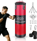 Punching Bag for Adults, 120cm PU Leather Boxing Bag with Foam Lining, Bag with Chain Ceiling Hook, Hand Wraps, and & Hand Wraps etc, Set for MMA Kickboxing Boxing Karate Home Gym Training (Unfilled)