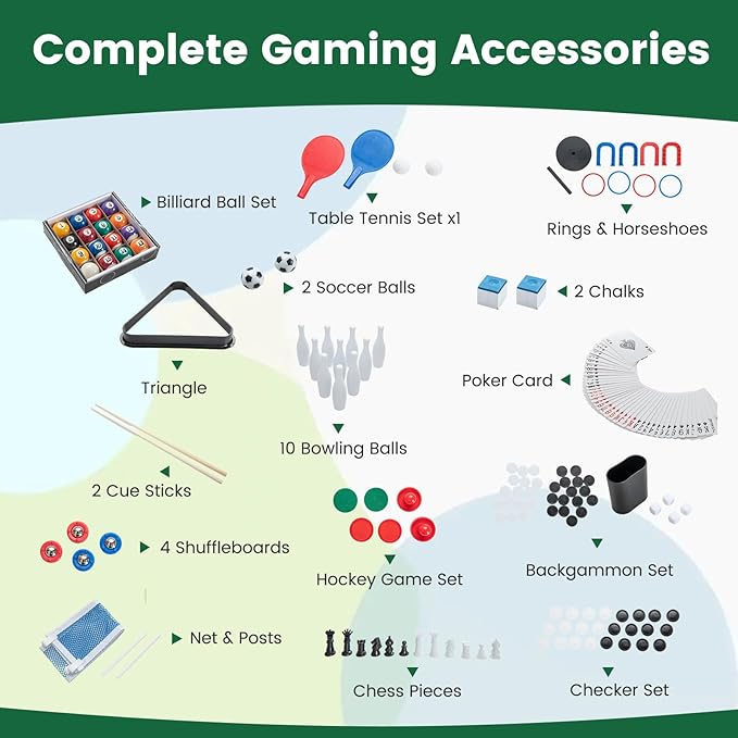 Goplus 12-in-1 Multi Game Table, Combo Game Table w/Foosball, Billiard, Table Tennis, Air Hockey, Bowling, Shuffleboard, Checkers, Chess, Backgammon, Kids Adults Combination Game Set for Home Arcade