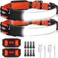 Adelante LED Headlamp Flashlight, 2Pack 1000LM 230°Wide-Beam Rechargeable Head Lamp for Adults, Red Taillight & 8 Clips Waterproof Hard Hat Light Headlamps for Running Hiking and Camping