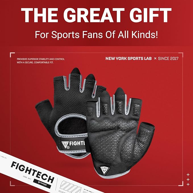 FIGHTECH Workout Gloves for Men and Women, Fingerless Weight Lifting Gloves with Cushioned Palms, Gym Gloves for Exercise Fitness Training Climbing Cycling, Breathable and Lightweight