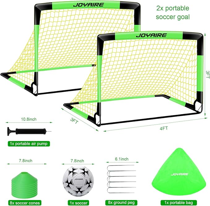 Kids Soccer Goals for Backyard Set, Portable Toddler Soccer Goal 2 of 6x4 ft, 4x3 ft, 7x5 ft, Soccer Training Equipment, Pop Up Soccer Net Kit with Size 4 Soccer Ball, Outdoor Sports Play, Youth Game