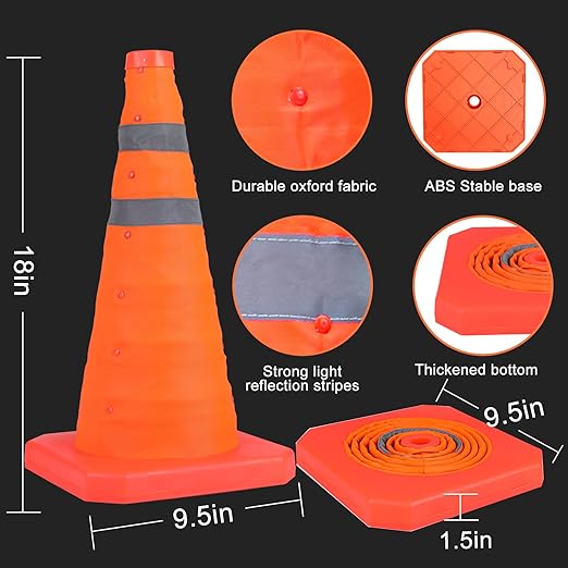 [6 Pack]18 Inch Collapsible Traffic Safety Cones - Parking Cones with Reflective Collars, Orange Safety Cones for Parking lot, Driveway, Driving Training etc