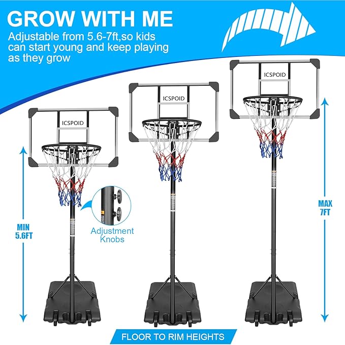 Icoud Height-Ajustable Basketball Hoop 8.5/9.2ft Portable Basketball Goals,32/36 inch Background with Wheels System
