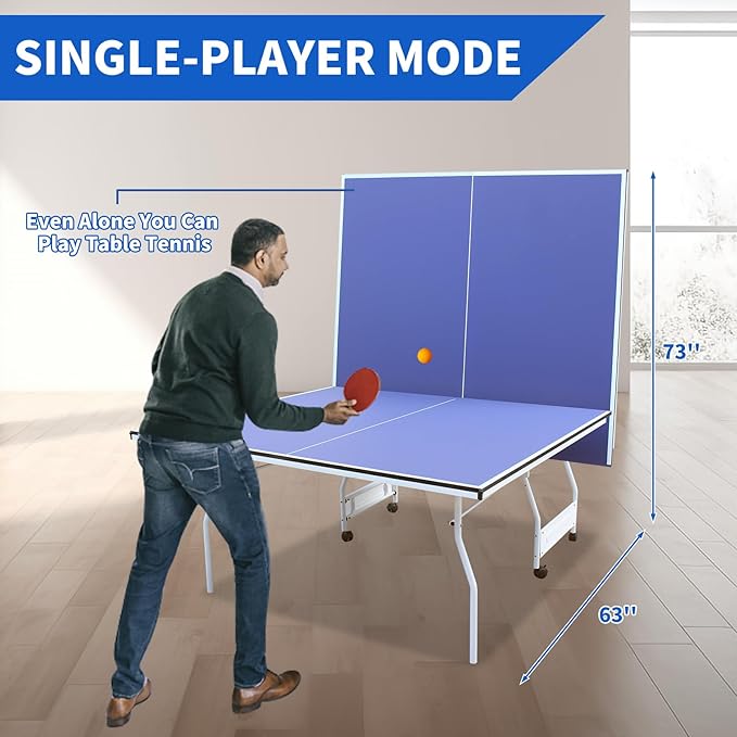 Foldable Ping Pong Table Portable 4.5FT/6 FT/9FT Table Tennis Table Foldable for Indoor Outdoor Games - Quick Assembly