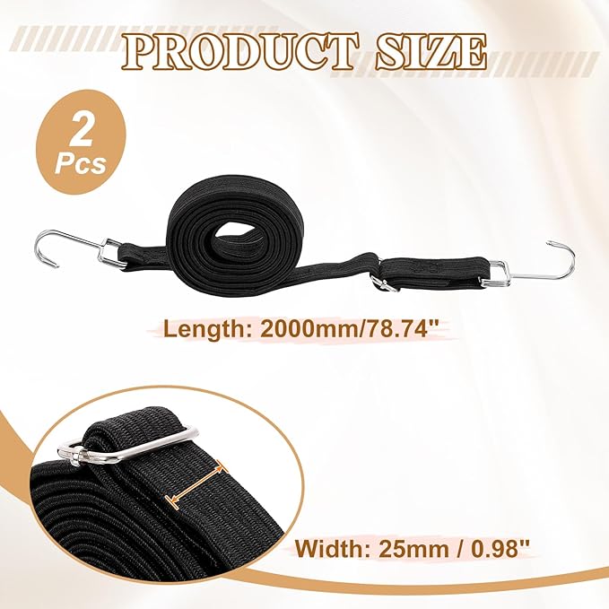 uxcell 2Pcs Adjustable Bungee Cords with Hooks, 79 Inch Flat Heavy Duty Elasticity Straps Rubber Bungee Cords with Buckle for Outdoor, Camping, Tarp, Bike Rack, Luggage, Black
