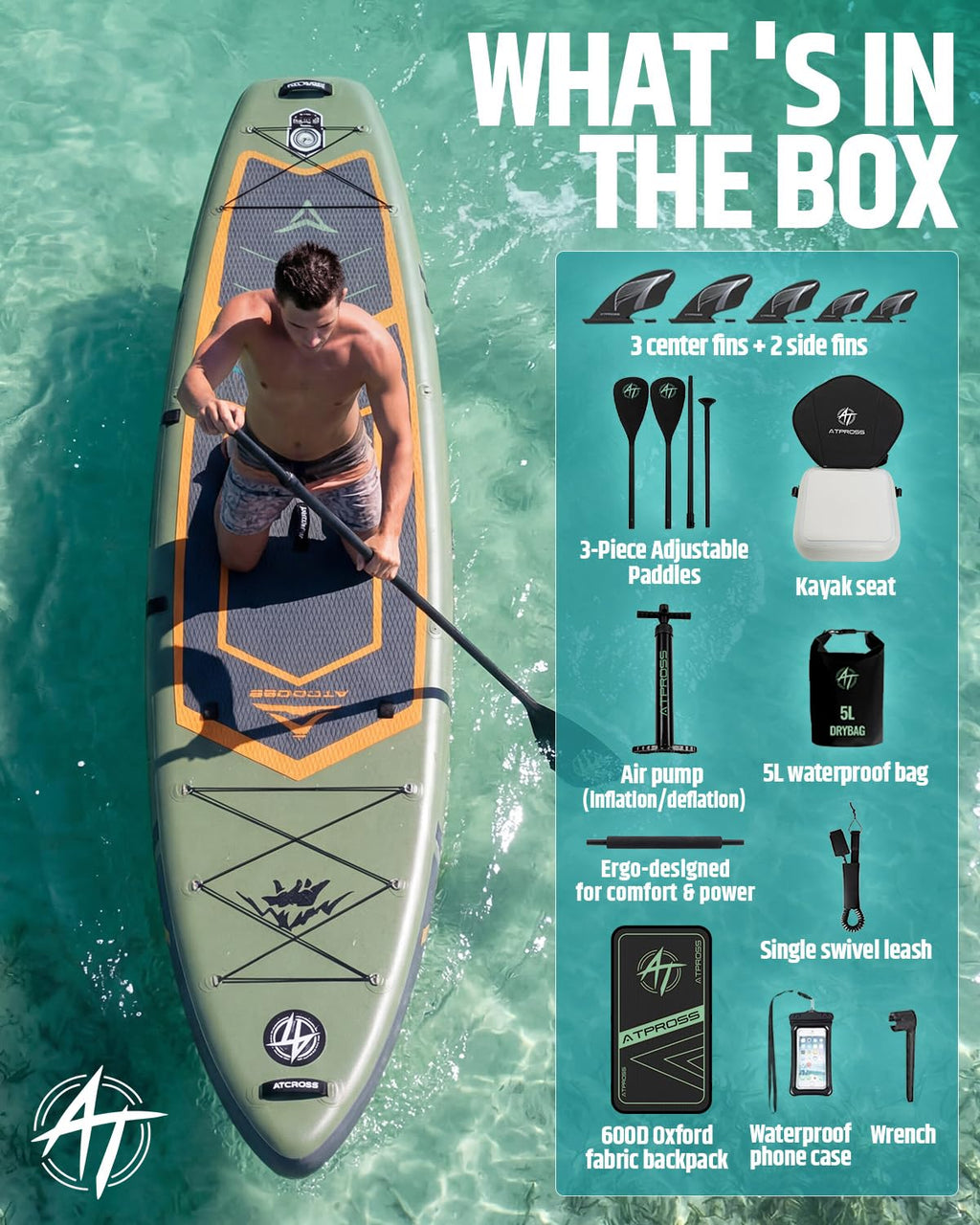 ATPROSS 12'x36 Inflatable Stand Up Paddle Board with Seat, 500lbs Wide SUP