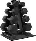 Rubber Coated Hex Dumbbell Weight Sets and Storage Rack, 100LBS Set or 150LBS Set, 5-20 lbs Pairs or 5-25 lbs Pairs