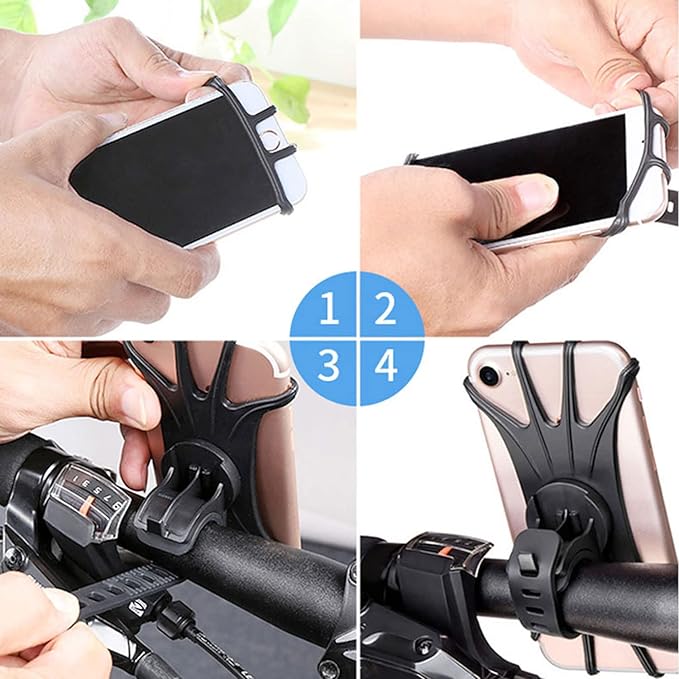 2 Pack Universal Bike Phone Mounts, 360 Rotation Silicone Holders for iPhone and Samsung, Compatible with 4.7-6.8 Inches Phones, Easy Installation