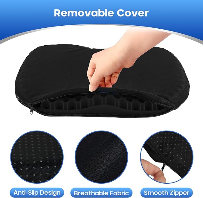 2PCS Anti Slip Kayak Gel Seat Cushion with Cover, Waterproof Seat Cushion Kayak Seat Pad for Sit in Inflatable Kayak, Canoe & Boat Fishing, Rowing, Lifetime Kayak Accessories (Black)