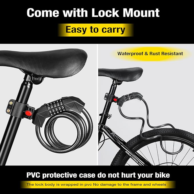 Bike Lock with Mounting Bracket, 4-Feet Bike Cable Basic Self Coiling 5-Digit Resettable Combination Cable Bike Locks, for Bicycle, Motorcycle, Scooter (Black)