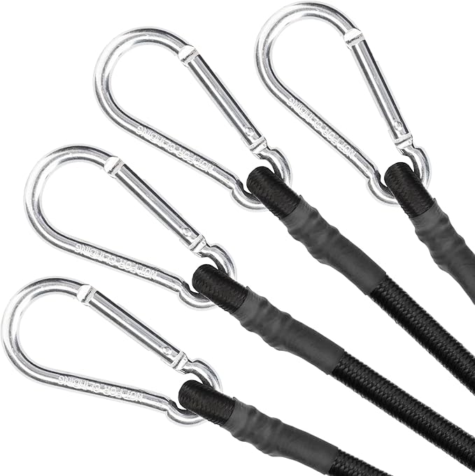 ZHOUBIN 18 Inch Black Bungee Cords with Carabiner Hooks, 4Pcs