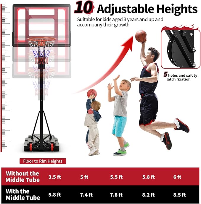 Giantex 10 Ft Basketball Hoop Outdoor - 5 FT to 10 FT Height Adjustable Indoor Portable Basketball Goal System with 2 Wheels, Weight Bag, Fillable Base, 32" Backboard, Perfect for Kids Teens Adults