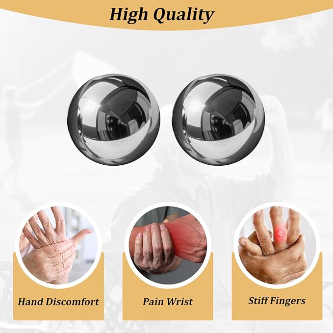 Baoding Balls 2.1 Inch Stainless Steel Meditation Balls, Hand Exercise Massage Balls for Home Office Exercise, Stress Relief, Anxiety Reduction (Without Bell Sound)
