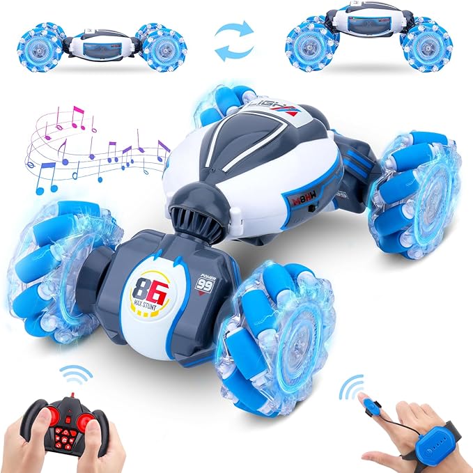 Gesture Sensing RC Stunt Car - Boys Toys Age 6-12, 360° Rotating 4WD Hand Controlled Remote Control Twist Car with Light & Music, Cool Birthday Presents and Ideas Gifts for Kids Age 7 9 10 11 12 yr