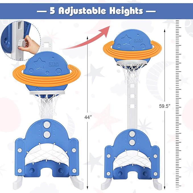 Costzon Kids Basketball Hoop, Toddler Sports Activity Center w/ 5 Adjustable Height Levels, Basketball Soccer Golf Game Set, Indoor Outdoor Basketball Hoop Set Gift for Baby Infant