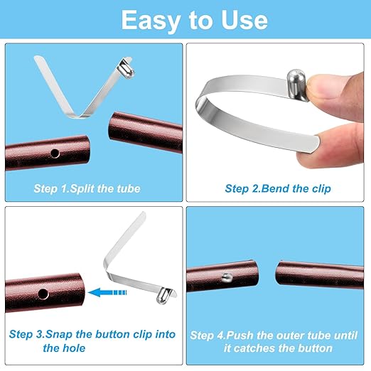 PATIKIL 9.5x7.5mm Kayak Paddle Snaps, 10 Pack Tent Pole Clips Steel V Shaped Single Pin Push Button Spring Clips Lock Tube Pole Clips for Camping Awning