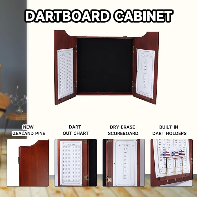 GSE Games & Sports Expert Professional Solid Wood Classic Official Size Dartboard Cabinet with Dart Scoreboard for Game Room. Dartboard & Darts Not Included