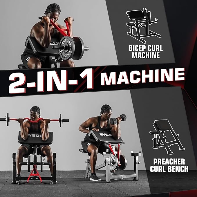 Mikolo Preacher Curl Bench, Plate Loaded Bicep Curl Machine, Bicep and Tricep Workout Equipment，2 in 1 Arm Training Machine for Home Gym